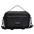 Minimalist black messenger bag with adjustable shoulder strap and double buckle closure - Black