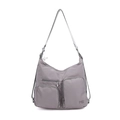 Borsa versatile in nylon grigio con tasche multiple, spallacci regolabili e logo MG - Grigio