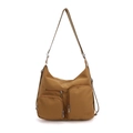 Borsa a spalla casual in nylon kaki con tasche multiple e tracolla regolabile - Marrone