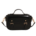 Cartable classique en cuir verni noir avec quincaillerie dorée et style messager vintage - Noir
