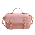 Sac bandoulière tendance rose clair en cuir avec boucles dorées et poignée fixe - Rose
