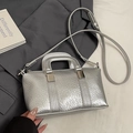 Borsa a mano minimalista argento in pelle PU con trama litchi e fibbia in metallo lucido - Argento (Senza Ciondolo)