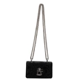 Mini borsa nera a tracolla con texture a squame e catena metallica argento - Nero-Piccolo