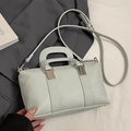 Chic light green lychee pattern PU leather small square handbag with silver hardware details - Sky Blue (Without Pendant)