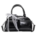Schwarze Vintage Boston Tasche mit zwei Taschen und großer weißer Spitzenschleife - Schwarz