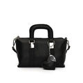 Minimalist black lychee pattern PU square handbag with silver heart pendant detail - Black (With Matching Heart Pendant)