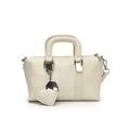 Chic cream white PU leather handbag featuring lychee texture and silver heart charm - Beige White (With Matching Heart Pendant)