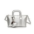 Silver PU leather square handbag with metallic heart pendant and litchi texture finish - Silver (With Matching Heart Pendant)