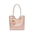 Minimalist light pink bucket shoulder bag with sleek faux leather and bear charm decoration - Pink With Pink Sweater Teddy Dog Charm