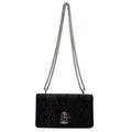 Chic black fish-scale pattern chain crossbody bag with silver twist lock and dual straps - Black-Large