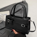 Glossy black patent leather box bag with dual bows and detachable shoulder strap - No Pendant / Black