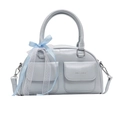 Hellblaue Boston-Handtasche aus Kunstleder mit Schleife und abnehmbarem Schultergurt - Blau