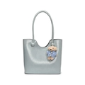 Light blue PU leather tote bag with long handles and a cute blue teddy bear pendant - Blue With Blue Sweater Teddy Dog Charm