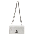 White snakeskin textured crossbody bag with silver chain strap and metal clasp - White - L