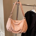 Chic light pink pleated tote bag with woven handle and adjustable wide strap - Pink - No Pendant