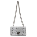Silver snakeskin pattern square bag with metallic chain strap and twist lock - Silver - Large