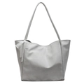 Minimalist light grey soft PU leather tote bag featuring an elegant white lace bow detail - Blue