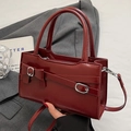 Elegant wine red bow handbag in glossy finish with adjustable shoulder strap - No Pendant / Burgundy