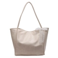 Chic beige soft PU leather tote bag for women featuring a delicate white lace bow detail - Khaki