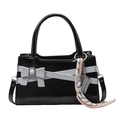 Borsa a tracolla in pelle PU lucida nera con fiocco bianco e ciondolo in corda intrecciata - Nodo a Corda per Racchetta Abaco / Nero