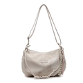 Chic beige tote bag with woven shoulder strap and knotted side charm for women - With Pendant / Cream White With Pendant