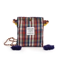 Multicolor plaid fabric crossbody bag with woven rope strap and motivational patch - Scottish Plaid
