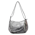 Grey tie-dye crossbody tote bag with adjustable strap and braided handle details - With Pendant / Silver With Abacus Racket Knot