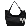 Sac fourre-tout minimaliste en toile noire avec un pendentif fleur en tulle blanc - Noir