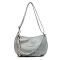 Light grey nylon tote bag with adjustable strap and decorative woven tassel - With Pendant / Blue With Pendant