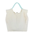 Bolso tote de pana beige con asa de cuerda azul claro y cierre magnético de presión - Blanco Roto
