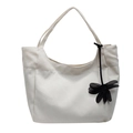 Sac fourre-tout minimaliste en toile blanc cassé pour femme avec charm fleur noire - Blanc Cassé