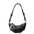 Black crescent croissant bag in pebble leather with pleated detail and cute doll charm - Black