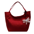 Grand sac cabas rouge minimaliste avec décoration de pendentif fleur en gaze blanche - Rouge