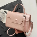 Minimalist light pink crossbody bag with litchi texture and top handle for women - No Pendant / Pink
