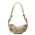 Pale yellow crescent moon bag with lychee texture, knot strap and doll pearl charm - Yellow