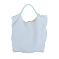 Bolso tote plisado azul claro con rayas blancas y asas trenzadas verdes - Azul claro
