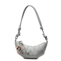 Light gray crescent croissant bag with pebble leather texture and cute pearl charm - Blue