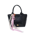 Sac seau noir gaufré avec motifs de pattes et breloques décoratives colorées - Noir