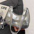 Bolso hobo plateado metalizado con correa de hebilla y detalles de lazo para mujer - Plata - Sin Colgante