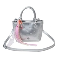 Sac seau métallisé argenté avec motifs en relief et ruban à carreaux rose décoratif - Argenté