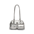Silver metallic retro shoulder bag with heart buckle and engraved Retro text detail - Silver