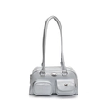 Light blue faux leather underarm Boston bag with retro lettering and heart detail - Blue