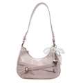 Pink minimalist hobo shoulder bag featuring stylish pearl and silver heart charms - Pink With Pearl Bow Heart