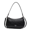Elegante bolso de hombro en cuero trenzado negro con logotipo y correas dobles ajustables - Negro
