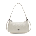 Bolso de hombro blanco crema con textura tejida, herrajes plateados y dos correas - Blanco Roto