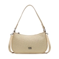 Bolso de hombro tejido beige con correa fina y placa de metal con logotipo moderno - Amarillo