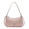 Bolso de hombro rosa pálido en cuero tejido con letras metálicas y forma de baguette elegante - Rosa