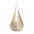 Borsa tote in crochet beige minimalista con margherita fatta a mano e maglia traforata - Bianco