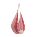 Borsa tote rosa all'uncinetto fatta a mano con fiore bianco e design a rete aperta - Rosa