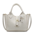 Elegant cream white lychee texture bucket bag with gold hardware and pearl lace charm - No Pendant / Off White